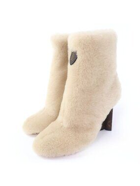 Louis Vuitton LV Bob Line Leather Heels Monogram Boots Short Beige